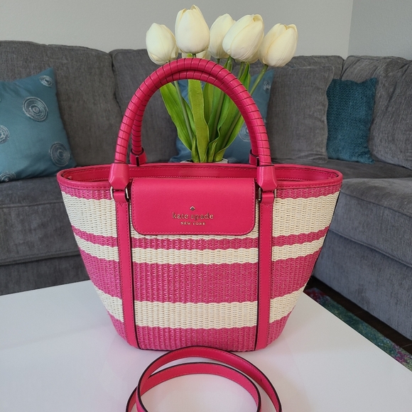 Like New - Kate Spade Straw Satchel  w/crossbody strap - Picture 1 of 16